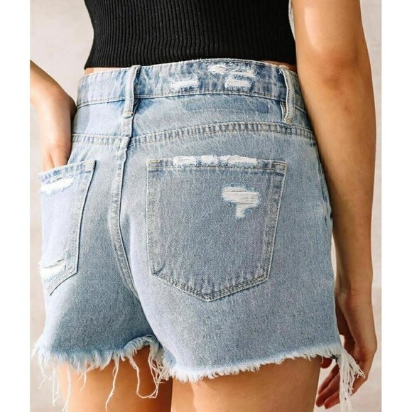 Flying monkey Womens Destruct Denim High Rise Frayed Hem Shorts Size 25, 27 - Picture 6 of 12
